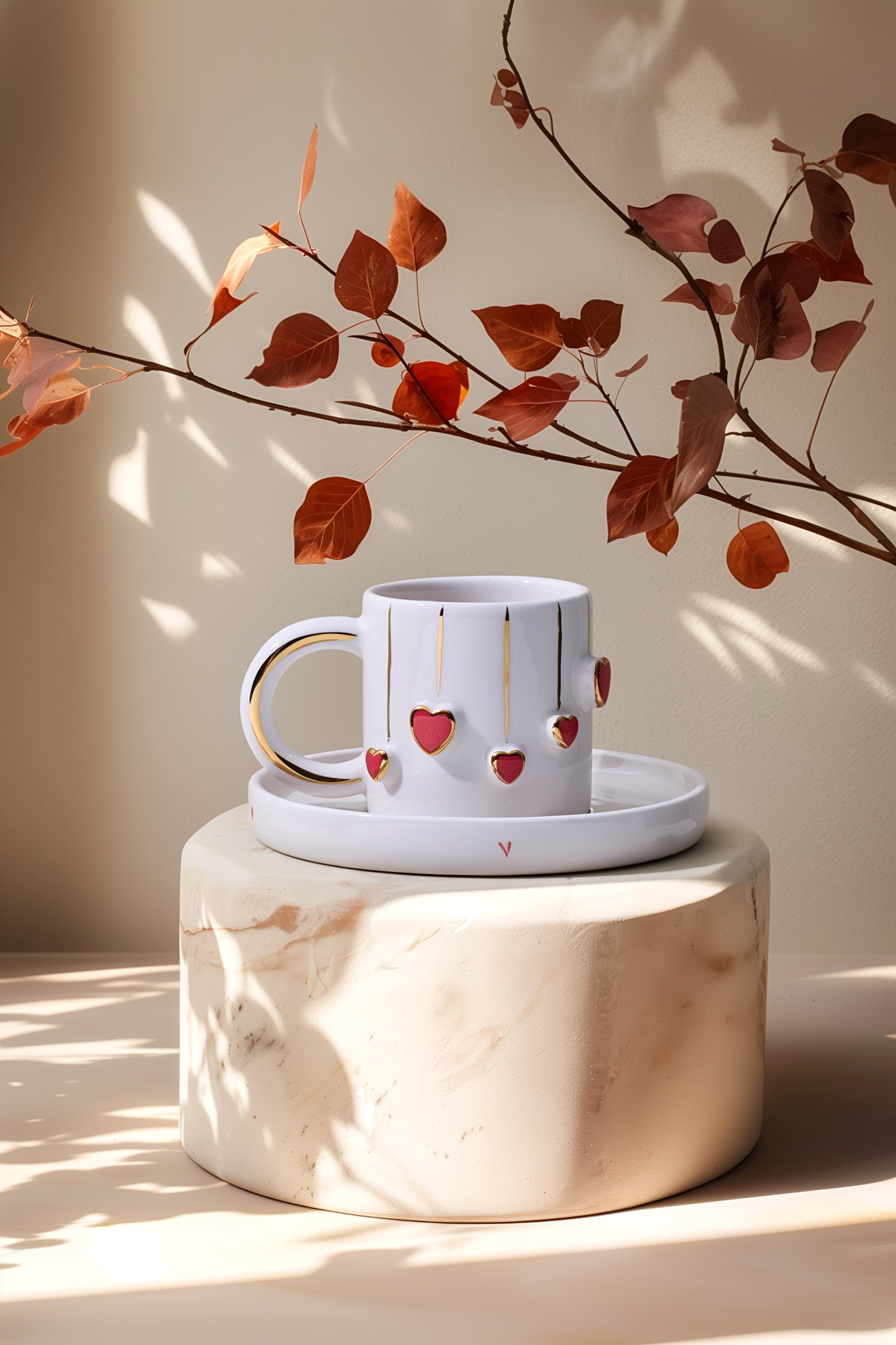 Gold Heart 2-Piece Coffee Cup Set - 90 ml