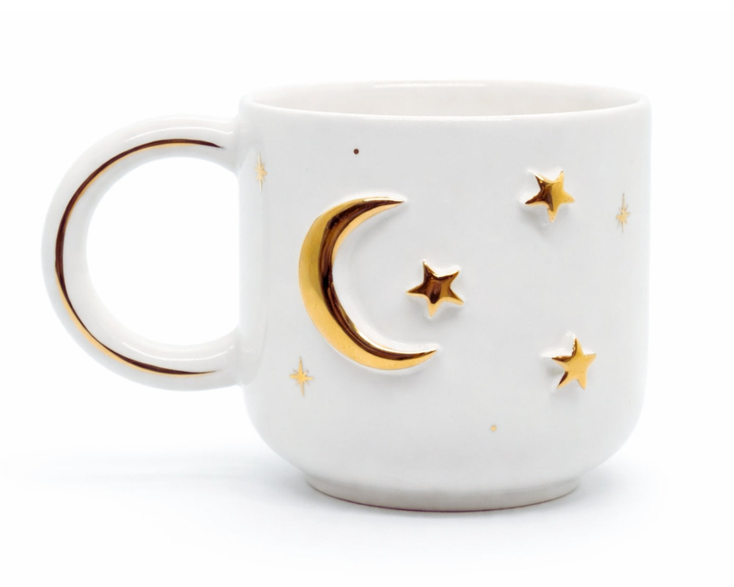 Hediyelik altın ay ve yıldız desenli el yapımı seramik fincan, 24K altın dekorlu premium handmade gold luna decorated mug.