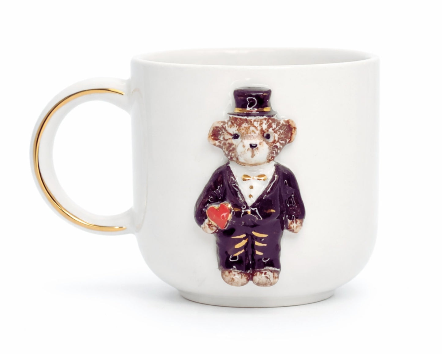 Hediyelik erkek teddy ayıcık desenli el yapımı seramik kupa, 24K altın dekorlu premium handmade teddy bear temalı tasarım mug.