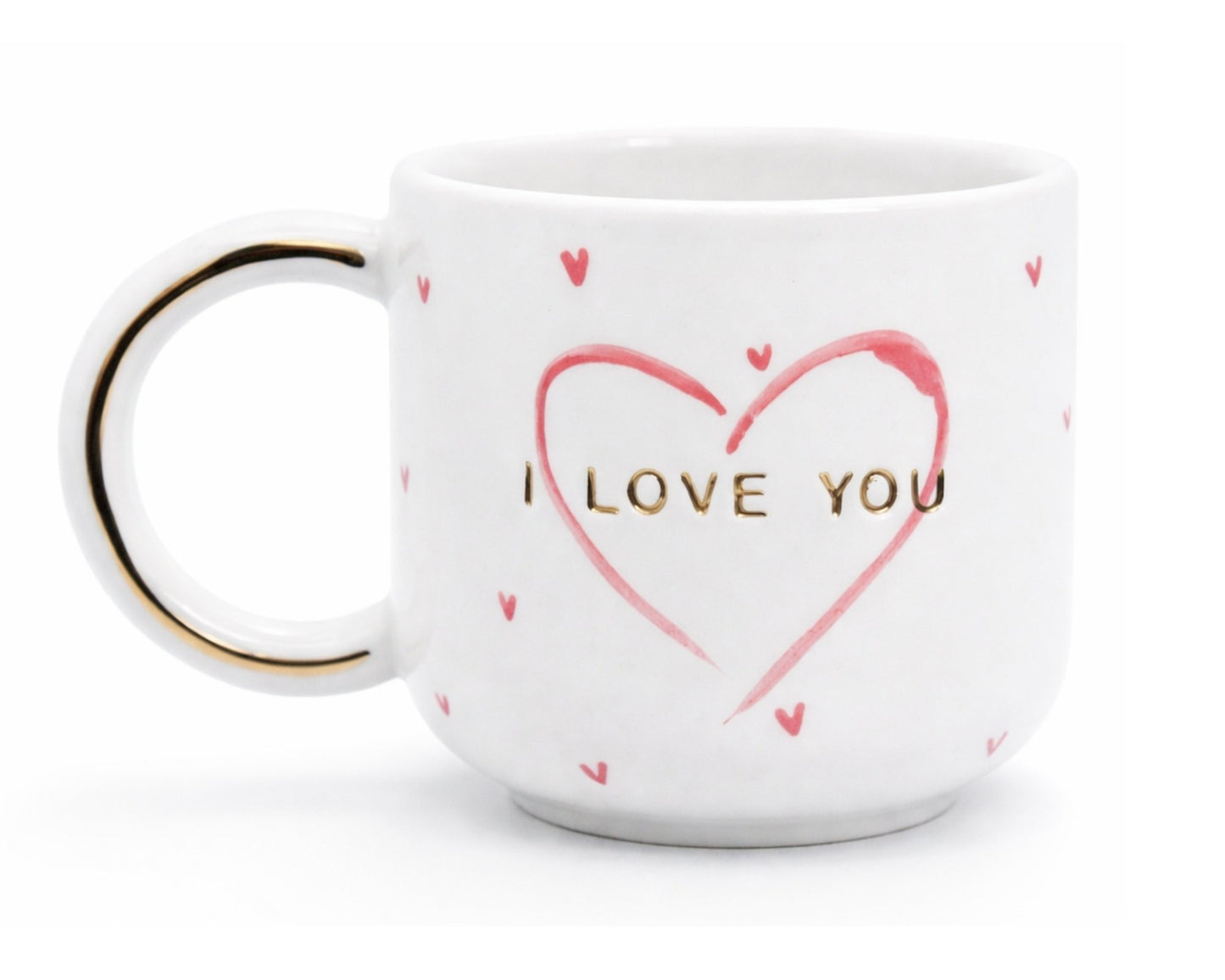 Hediyelik altın kalp i love you baskılı desenli el yapımı seramik kupa, 24K altın dekorlu premium handmade love temalı tasarım mug.