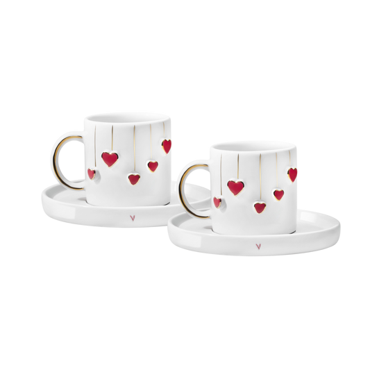 Gold Heart 2-Piece Coffee Cup Set - 90 ml