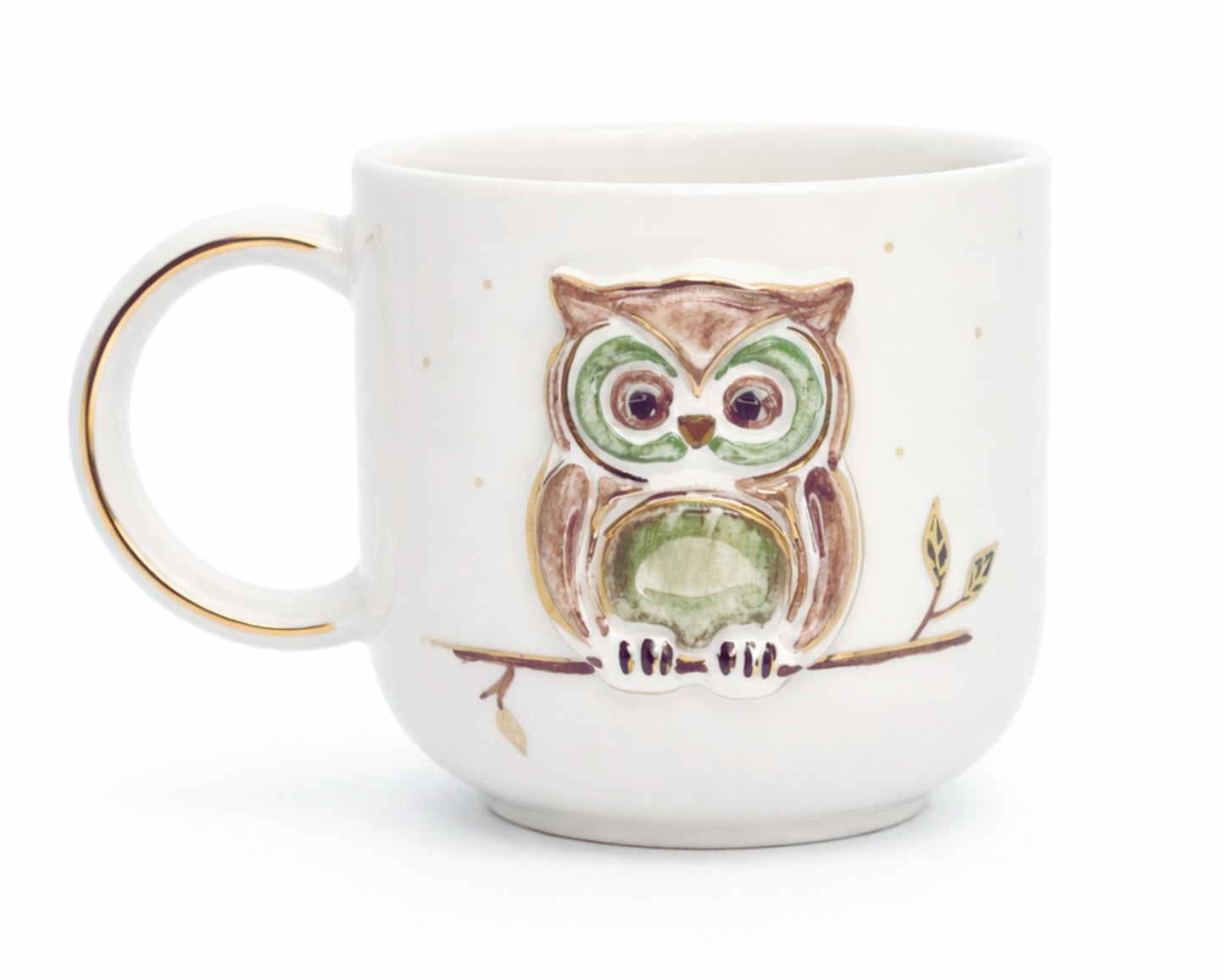 Hediyelik baykuş - owl desenli el yapımı seramik kupa, 24K altın dekorlu premium handmade gold temalı tasarım mug.