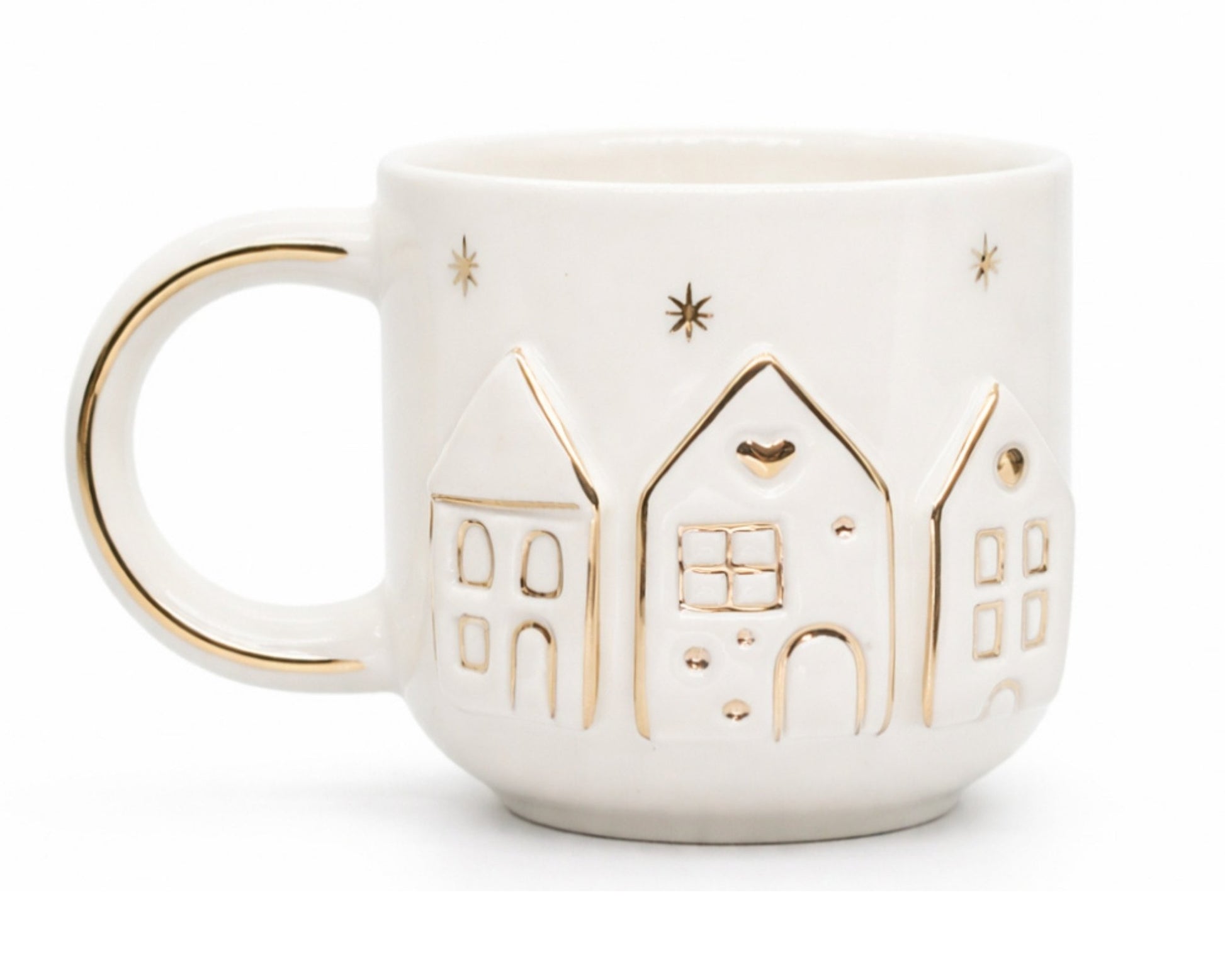 Hediyelik altın ev desenli el yapımı seramik kupa, 24K altın dekorlu premium handmade gold home sweet home christmas temalı tasarım mug.