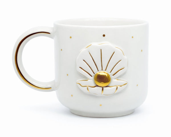 Hediyelik altın ince pearl desenli el yapımı seramik kupa, 24K altın dekorlu premium handmade marine temalı tasarım mug.