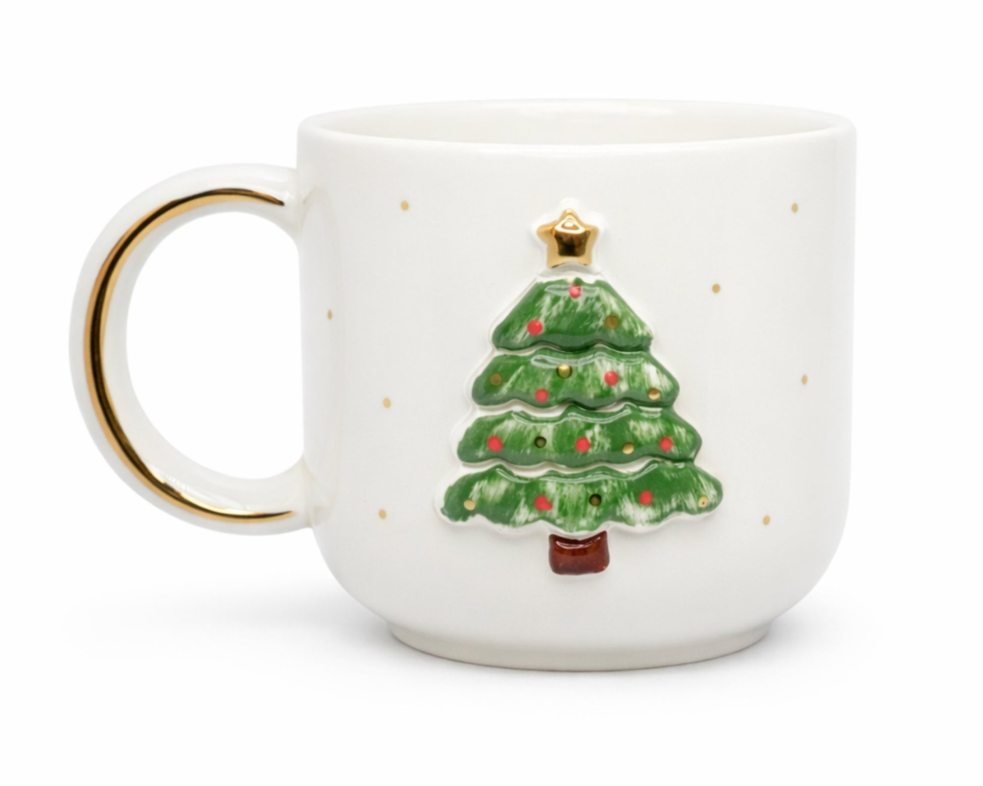 Hediyelik yılbaşı ağacı desenli el yapımı seramik fincan, 24K altın dekorlu premium handmade christmas tree mug.