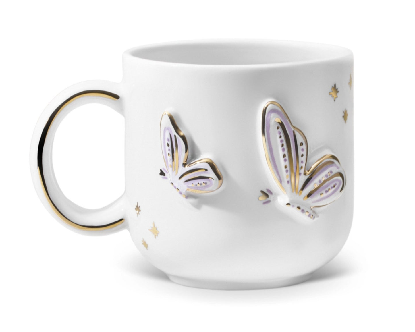 Hediyelik altın kelebek desenli el yapımı seramik kupa, 24K altın dekorlu premium handmade gold butterfly temalı tasarım mug.