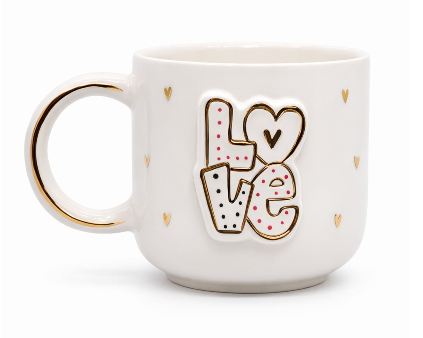Hediyelik altın kalp love desenli el yapımı seramik kupa, 24K altın dekorlu premium handmade love temalı tasarım mug.