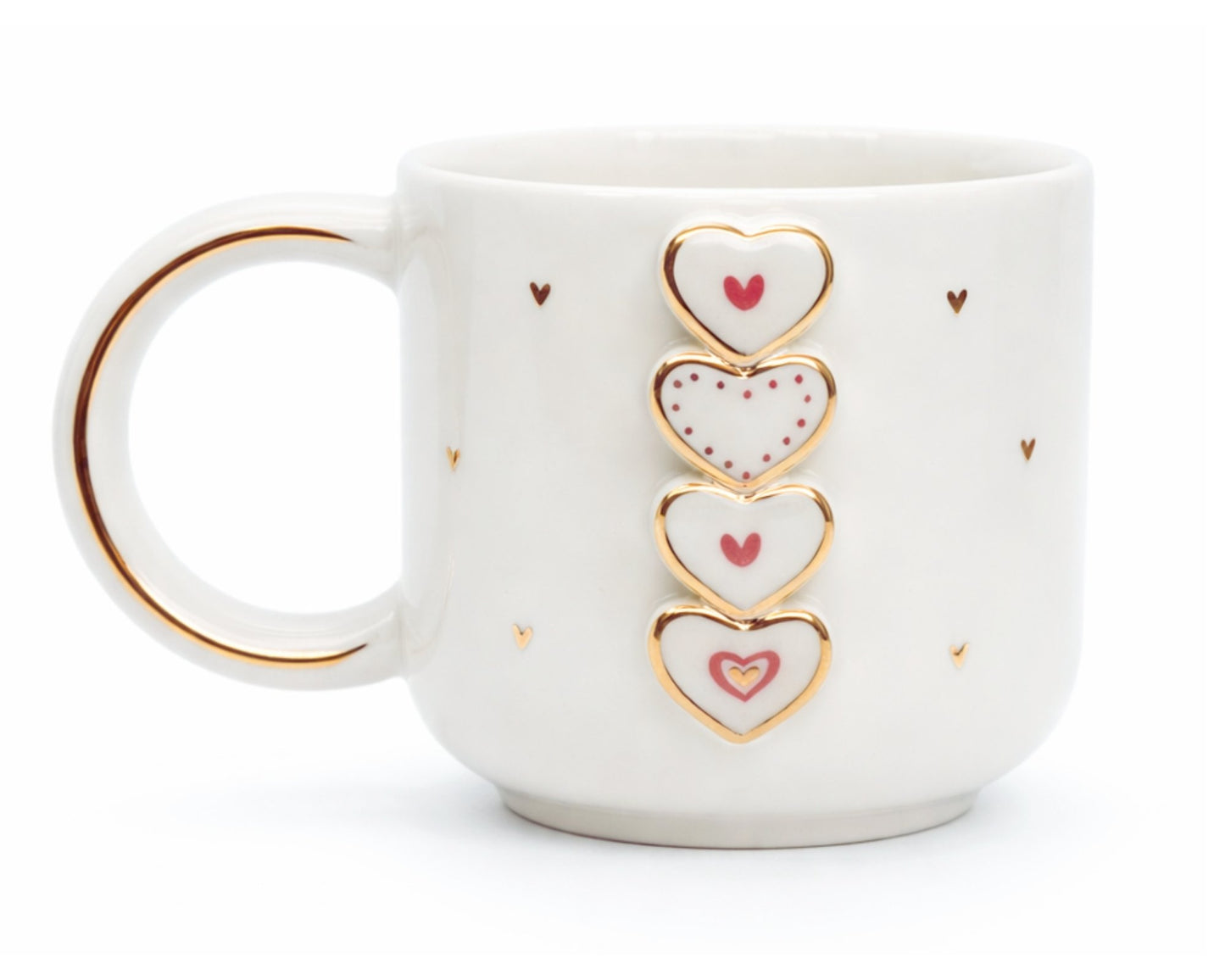 Hediyelik sallanan altın kalp desenli el yapımı seramik kupa, 24K altın dekorlu premium handmade gold love temalı tasarım mug.