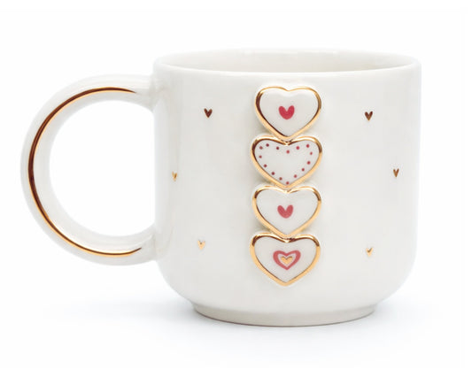 Hediyelik sallanan altın kalp desenli el yapımı seramik kupa, 24K altın dekorlu premium handmade gold love temalı tasarım mug.