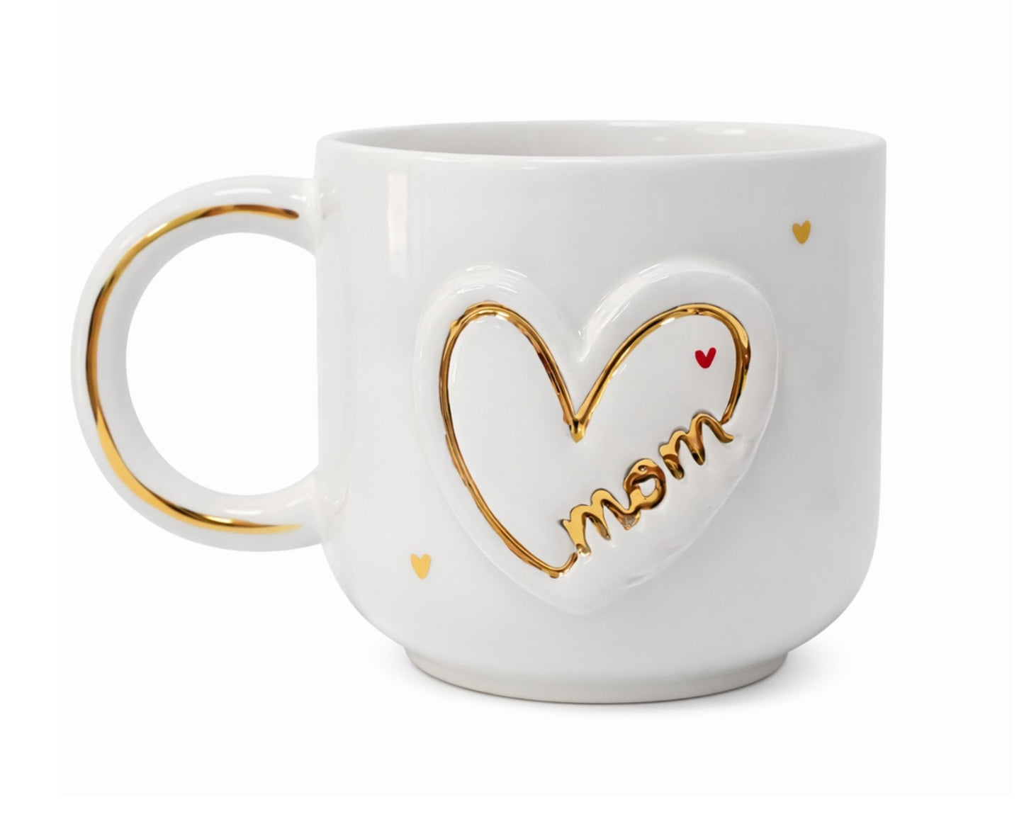 Hediyelik mom kalp desenli el yapımı seramik kupa, 24K altın dekorlu premium handmade anneler günü temalı tasarım mug.