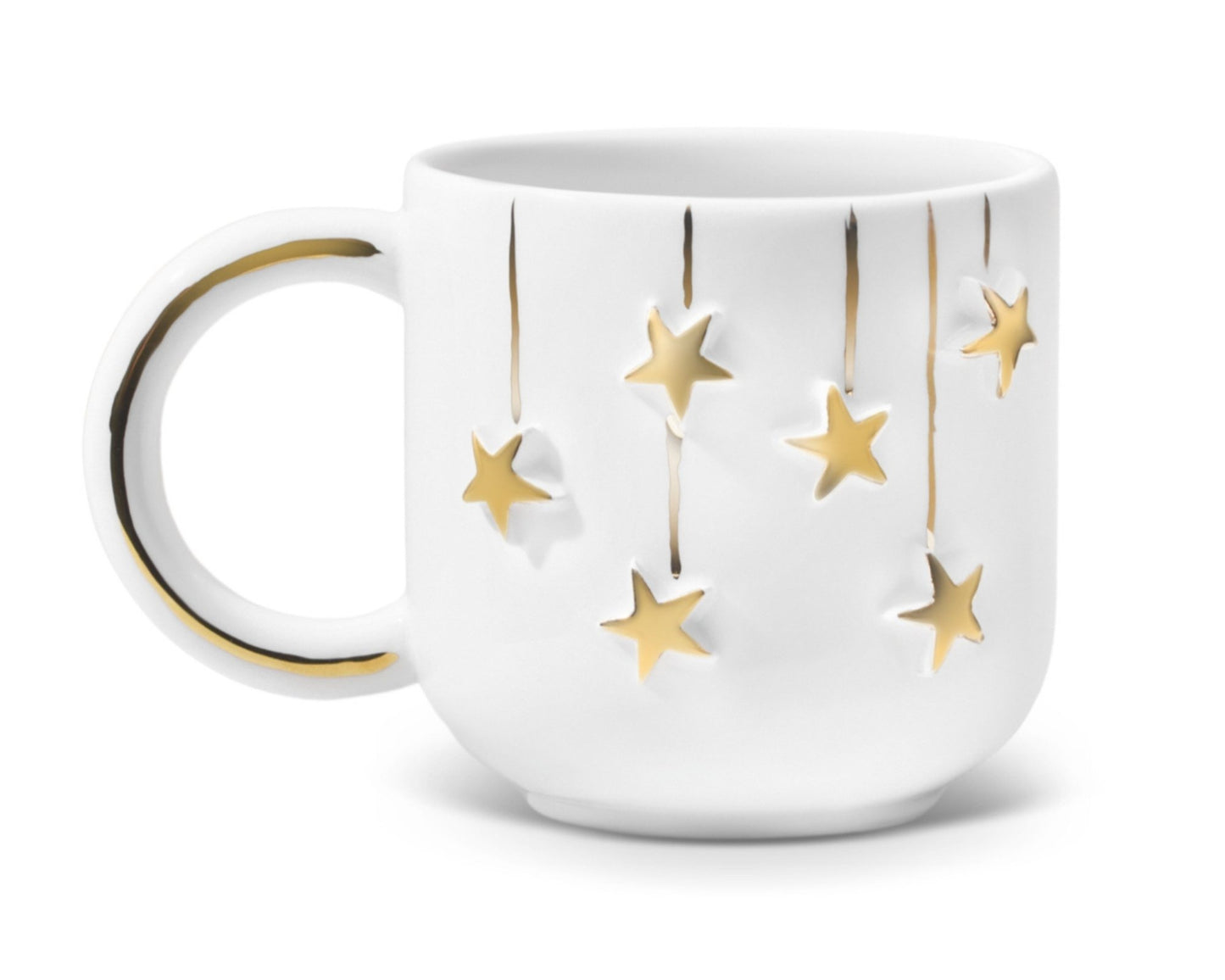 Hediyelik gold star desenli el yapımı seramik kupa, 24K altın dekorlu premium handmade altın yıldız temalı tasarım mug.